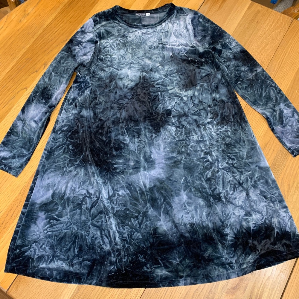 Earthbound Trading Co‎ Womens XL Gray Tie Dye Crushed Velvet Long Sleeve Dress